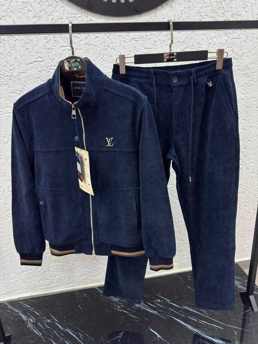 Чоловічий велюровий костюм Louis Vuitton / Луї Віттон, кофта на блискавці та штани, синій, демісезонний, Туреччина