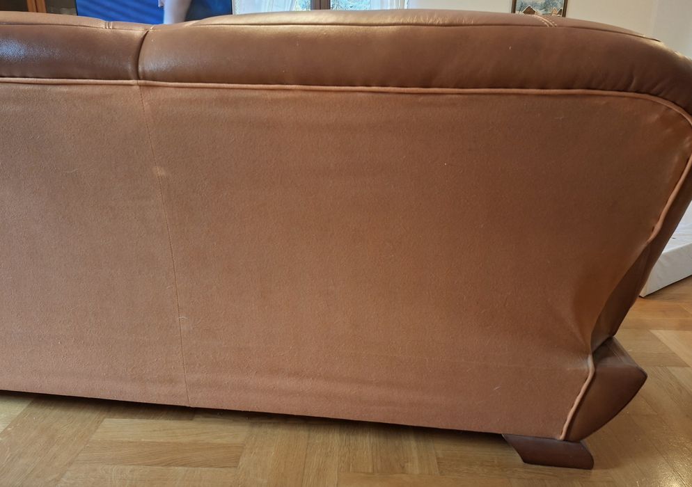Rozkładana kanapa i 2 fotele skóra naturalna brąz
