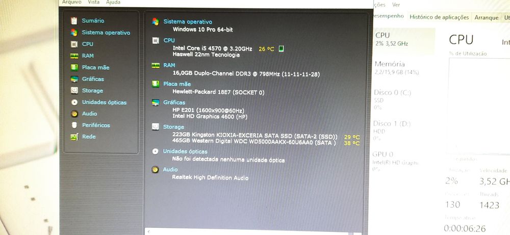 Pç HP 600G1 4ªG|I5-4570-3.2Ghz|16G|SSD256G+HDD500G|Wifi+BT|W11