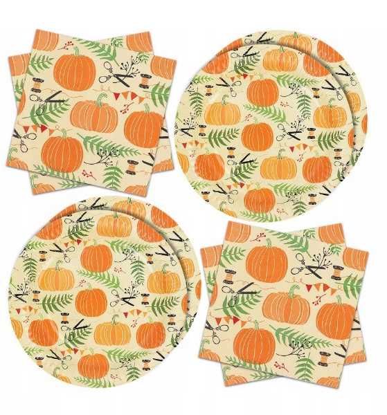 Talerze Jednorazowe Papierowe Wzór Jesienny  20szt + Serwetki 20szt