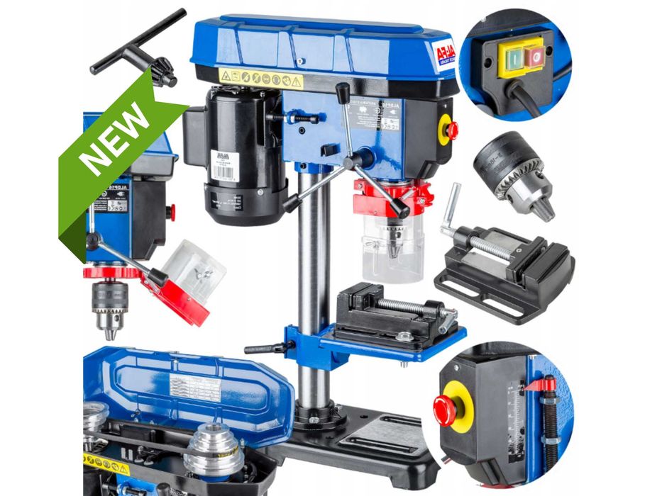 Nowa Mocna Wiertarka Frezarka Stołowa Słupowa Kolumnowa + Imadło Klucz