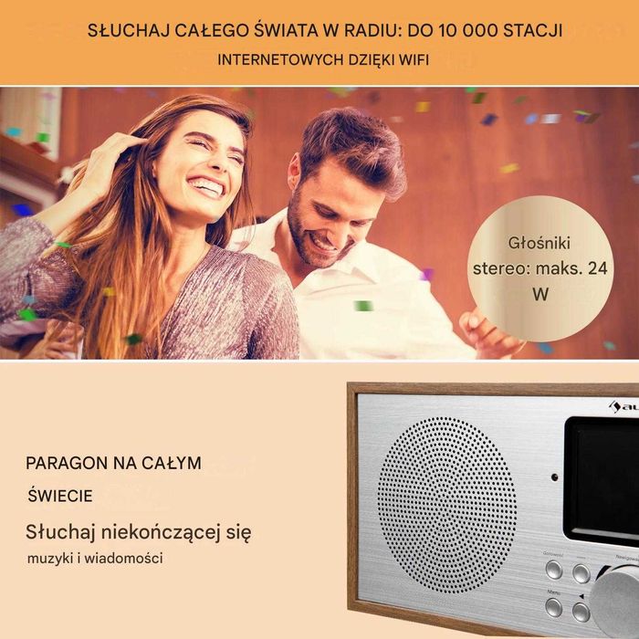 Radio Internetowe Auna Silver Star Stereo Wi‑Fi, DAB+ FM, Bluetooth, USB, Spotify, - brąz