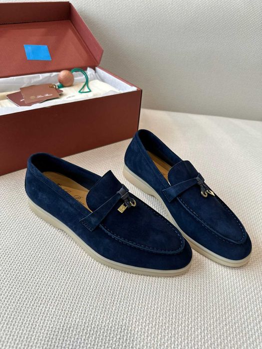 Женские синие замшевые лофери Лоро Пиана лоферы Loro Piana Summer Walk