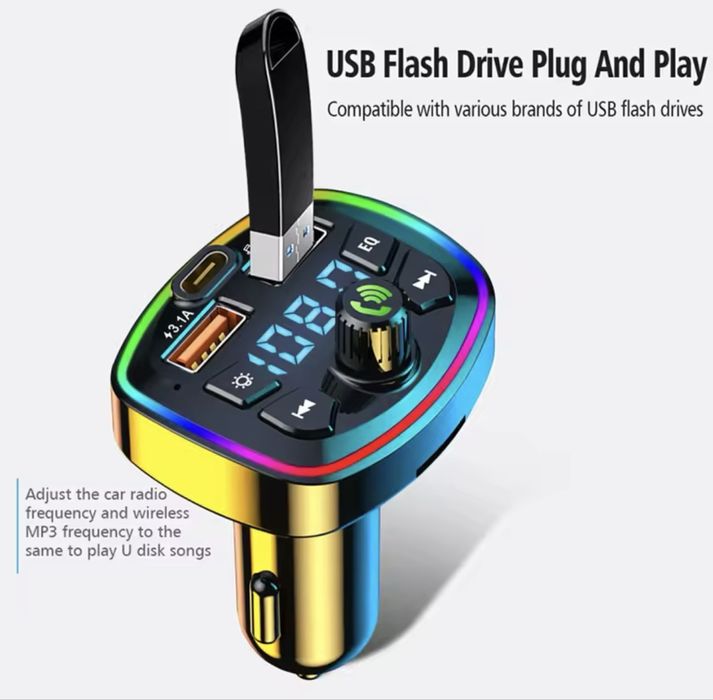 Fm модулятор с bluetooth 5.0 +зарядное 2 порта