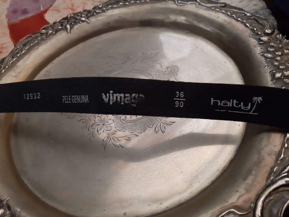 Cinto preto de pele genuína Haity