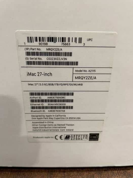 Komputer stacjonarny iMac Ratina 5k 2019 27-inch