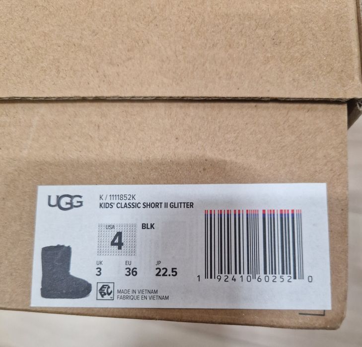 UGG classic short glitter - czarne, śniegowce, buty zimowe, wełna meri