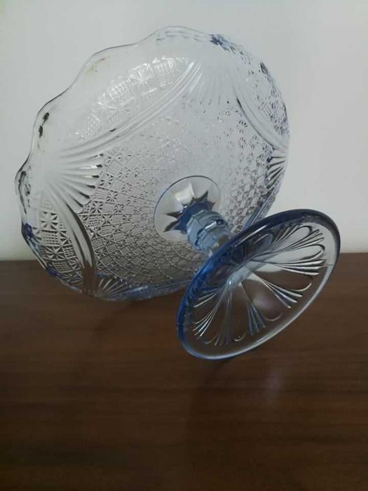 Duża Patera Tortownica Girlandy Ząbkowice Szkło kolorowe Design PRL