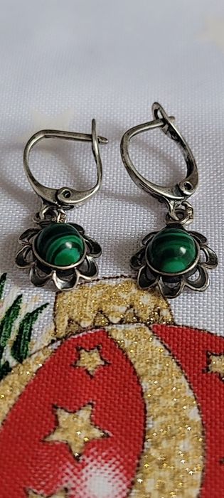 Srebrne kolczyki 925 z malachitem