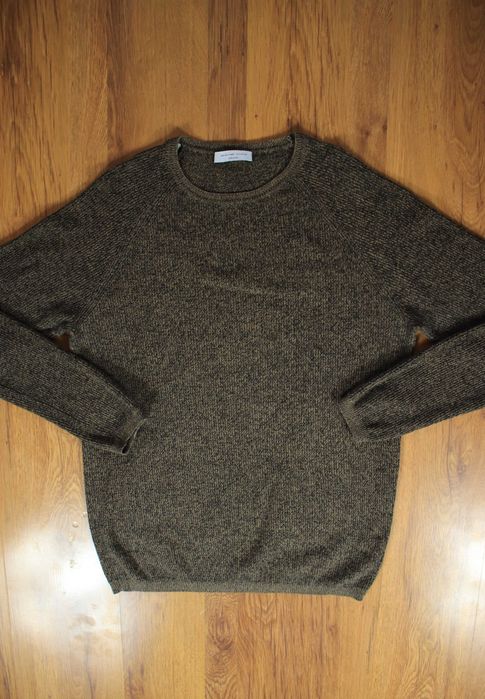 Sweter Selected Homme r. S brązowy bawełniany męski okrągły dekolt