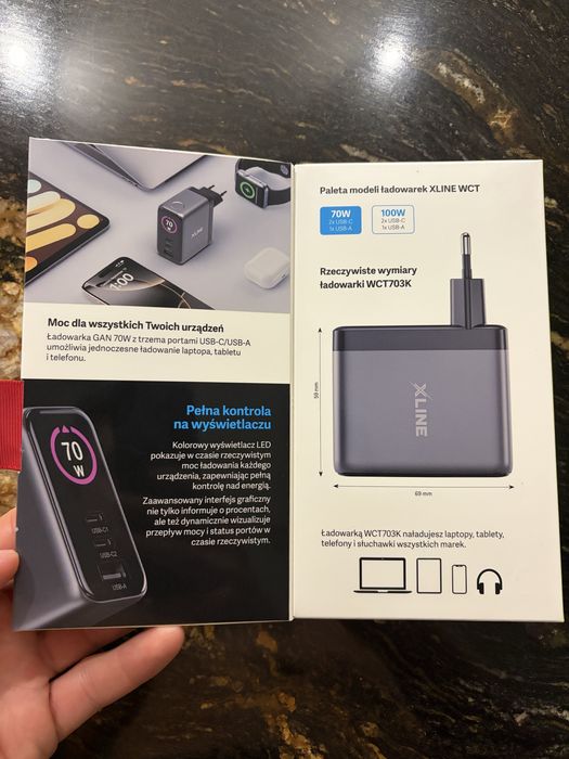 Ladowarka 70w gan xline nowa 2x ucb c usb a wyswietlacz
