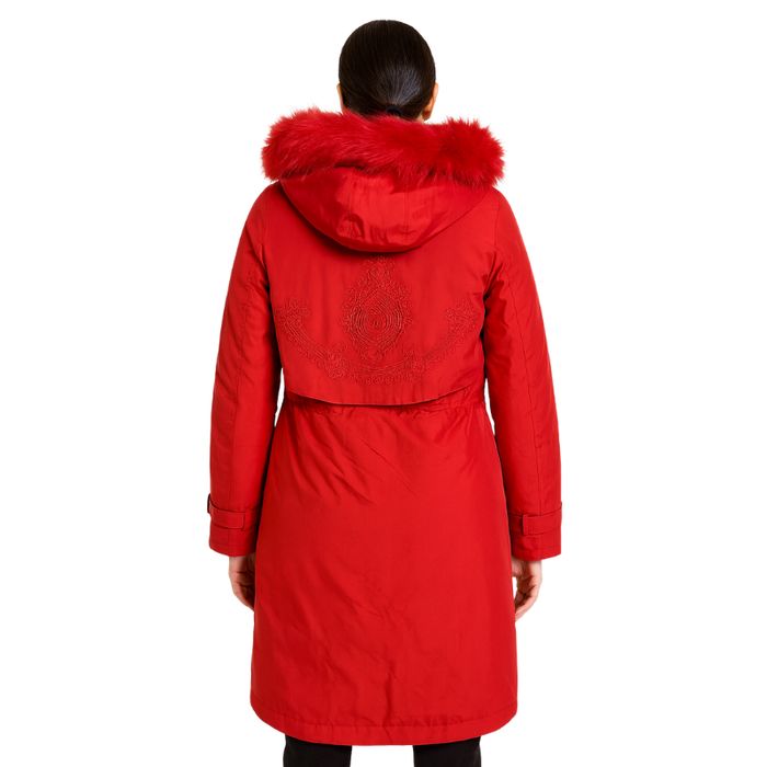 Czerwona damska parka z kapturem 2w1 rozmiar M