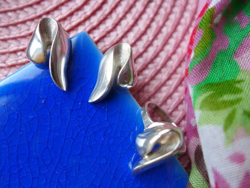 WARMET srebrny komplet polsrebro KOLCZYKI + PIERŚCIONEK vintage prl