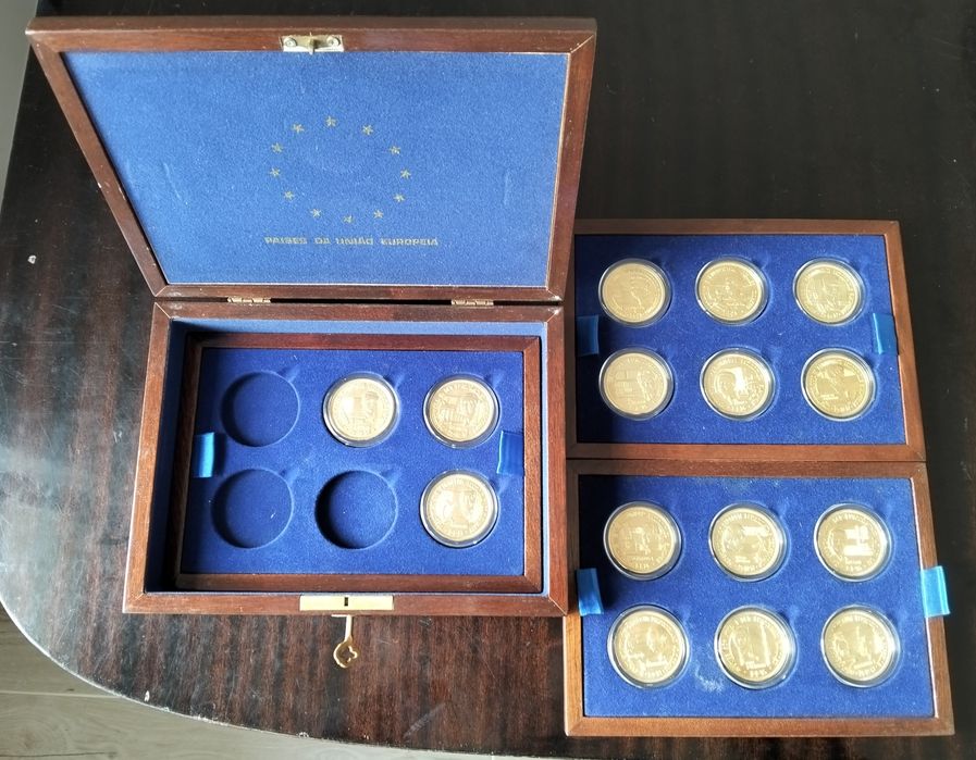 Estojo 15 Moedas/Medalhas Prata .925 Banhadas a Ouro Países União Europeia 1992