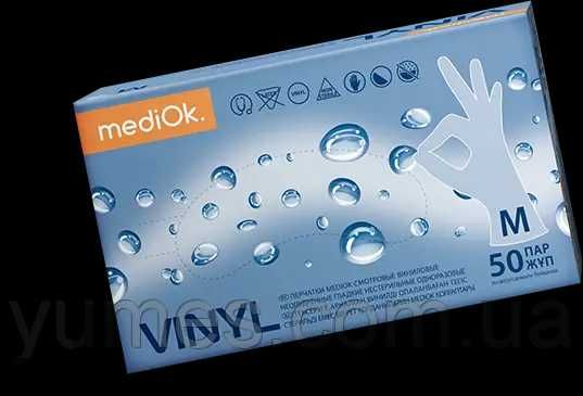 Рукавички вінілові неопудренні Медиок S/M/L/XL (100 шт/уп) прозорі