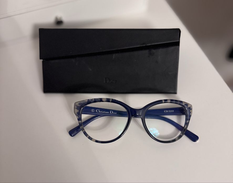 Dior okulary damskie korekcyjne kocie owalne granatowe wielobarwne