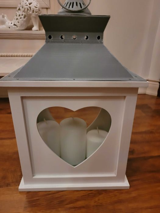 Drewniany biały lampion z home&you duży
