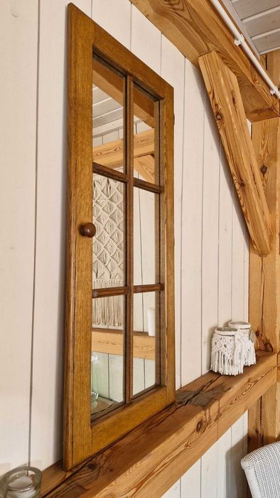 lustro drewniane dębowe rustykalne loft 44x98 cm ze szprosami PRL