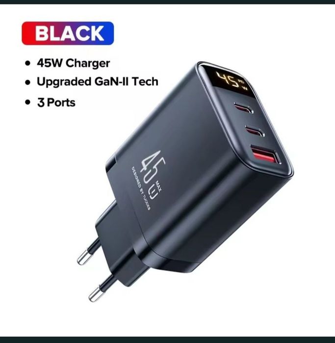 gan зарядка 45w usb tuodes pd qc зарядний пристрій устройство