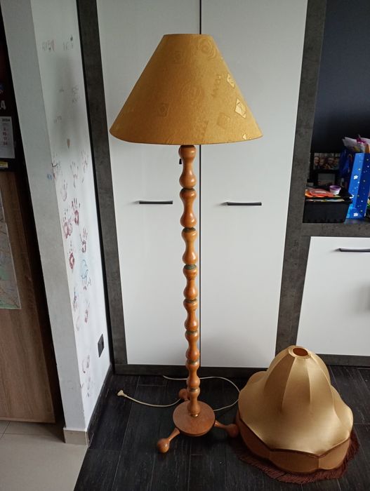 Lampa podłogowa drewniana metalowa  prl abażur loft vintage