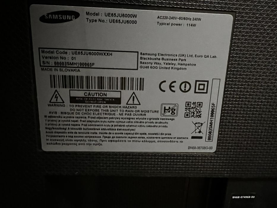 TV SAMSUNG 65” uszkodzony