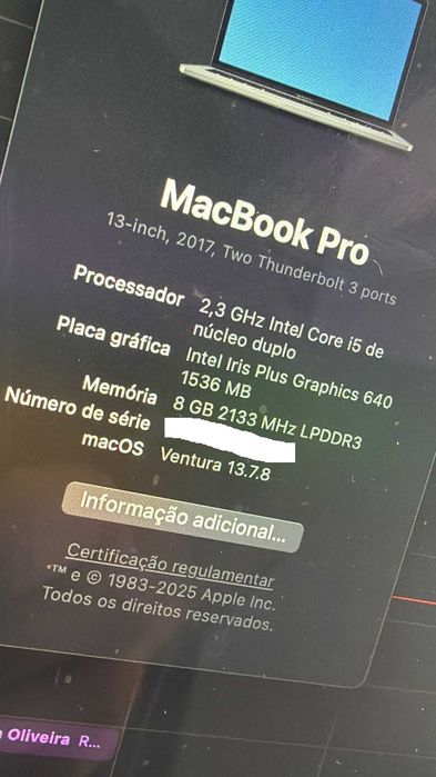 MacBook Pro 13" 2017 i5 2.3GHz | 8GB RAM | SSD | Excelente Estado