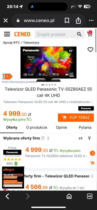 Telewizor Panasonic TV-55Z80AEZ 55cali  OLED 4K SmartTV 2025r