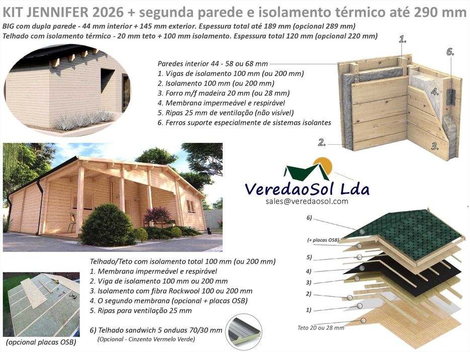 Casa madeira KIT JENNIFER NOVO 2026 T2 Coberta 98.2m²  Pré fabricada