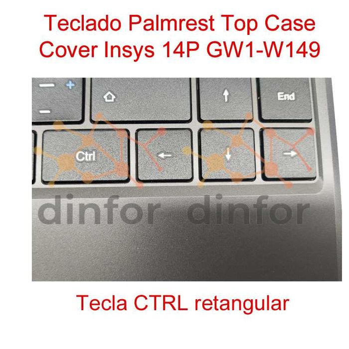 Teclado Palmrest Top Case Cover Insys 14P GW1-W149 c/ CTRL retangular