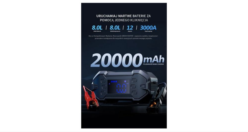 Rozruchowy Powerbank 3000A z Kompresorem Diesel i benzyna do 8.0L