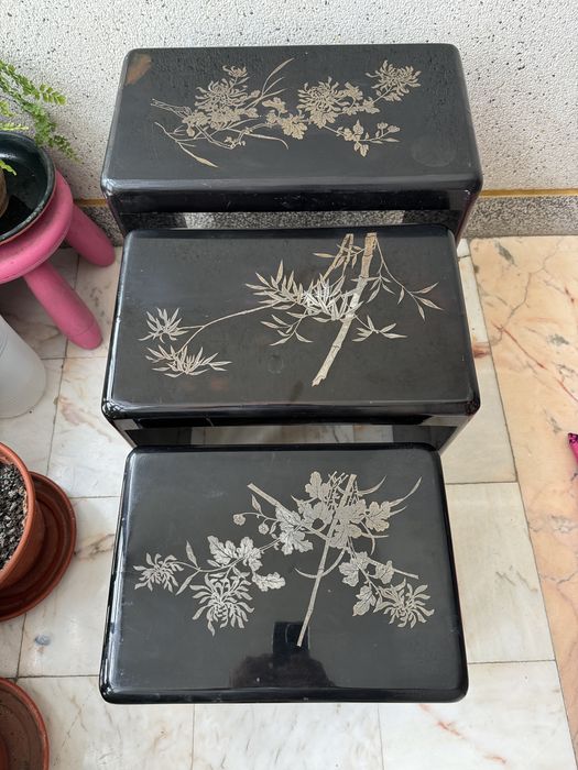 Conjunto 3 mesas laterais de apoio empilhaveis