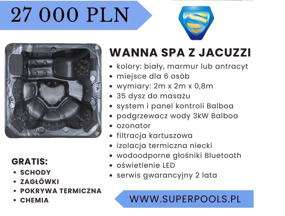 SP Wanna SPA Superspa biała wanna z masażem Jacuzzi SUPERPOOLS