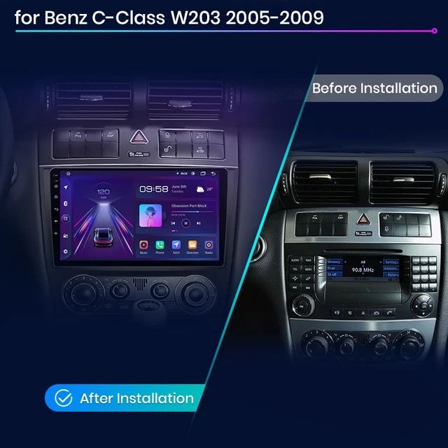 Rádio 9" Mercedes W203 Android Auto CARPLAY WIFI GPS 2/32GB 8CORE Novo