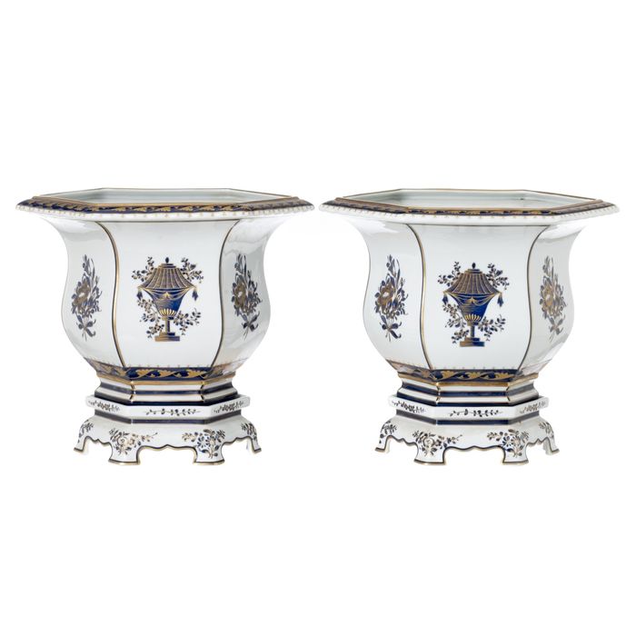 Porcelana - Par de cachepots sextavados - Vista Alegre