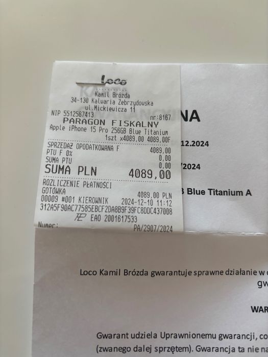 Używany Iphone 15 Pro 256GB Blue Titanium ZADBANY kondycja 89%
