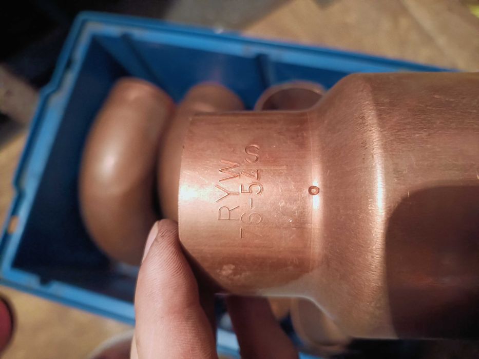 Miedź - Kolano 90 stopni, Łuk, Mufa, Nypel redukcyjny fi 76mm 54mm
