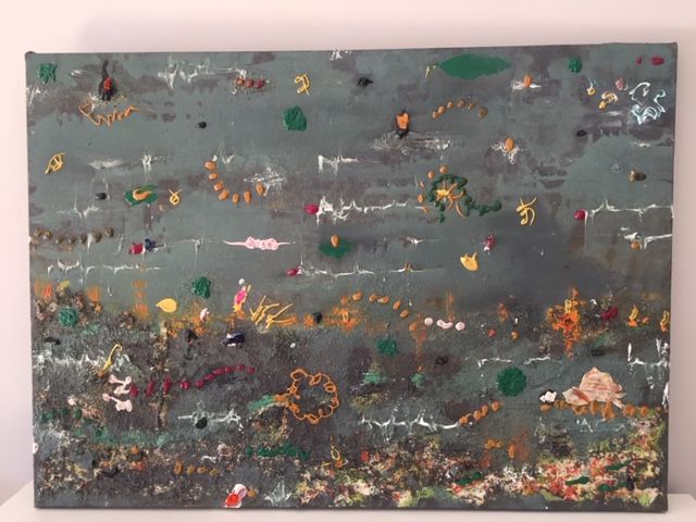 NOVO PREÇO-Quadro abstrato técnica mista e Quadro acrilico sobre tela