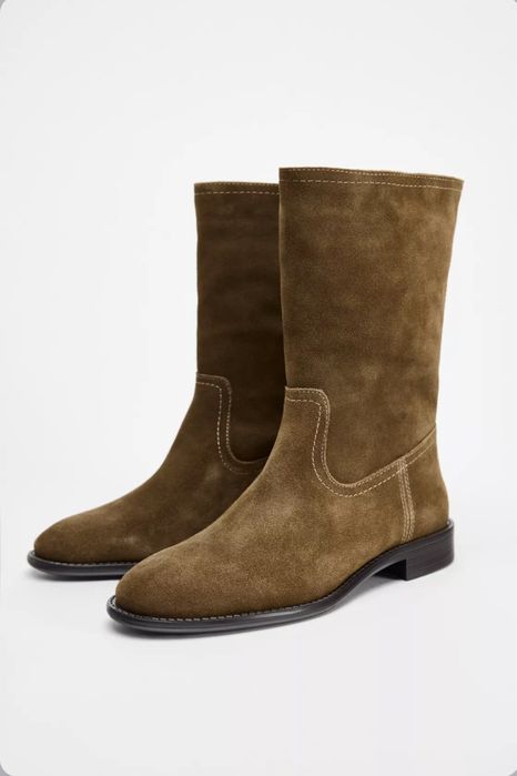 Черевики, чоботи Zara, замшеві, 39,5-40 розмір! НОВІ