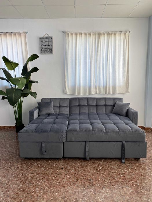 Novo sofá-cama cinzento - portes grátis