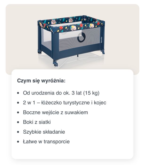 Łóżeczko turystyczne lionelo
