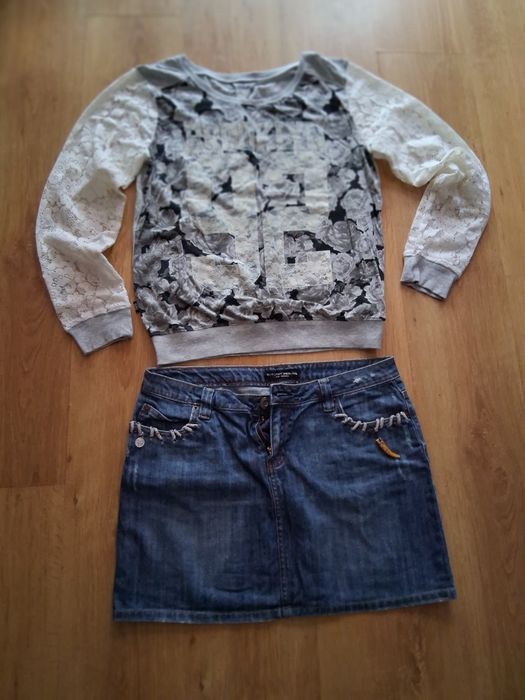 Zestaw mix spódniczka mini jeans bluzka retro style 40-L