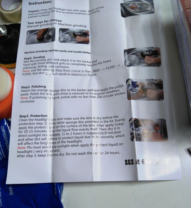 Kit conjunto para polir acrílico de óticas, farol, restaurar o brilho