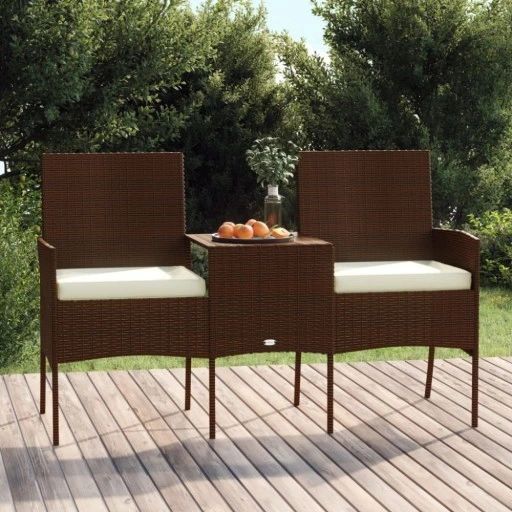 2-osobowa sofa ogrodowa ze stolikiem, rattan pe, brązowa