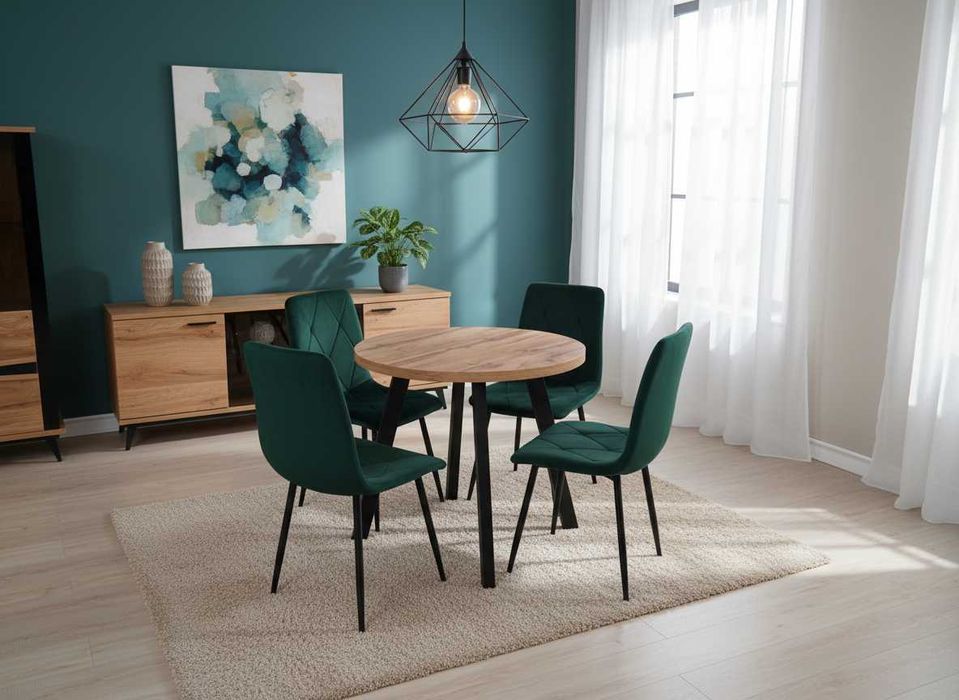 (247WN) Stół okrągły rozkładany + 4 krzesła, nowe okazja, dąb wotan