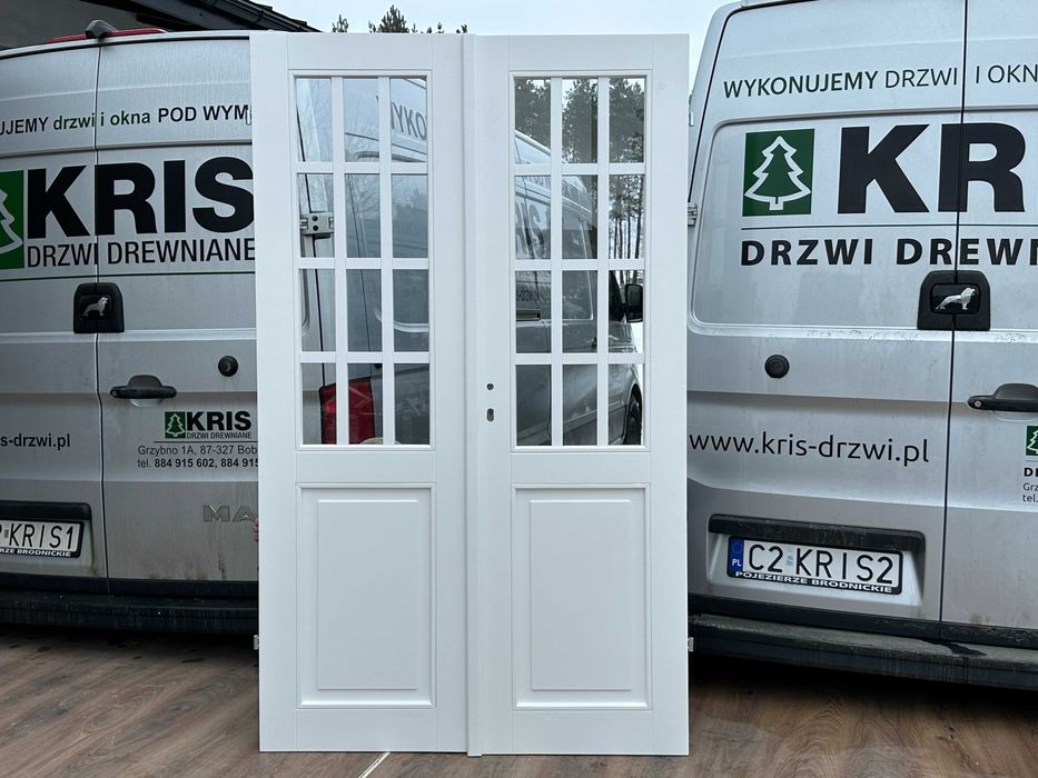 Drzwi dwuskrzydłowe drewniane OD RĘKI białe Nietypowe Cała Polska i UE