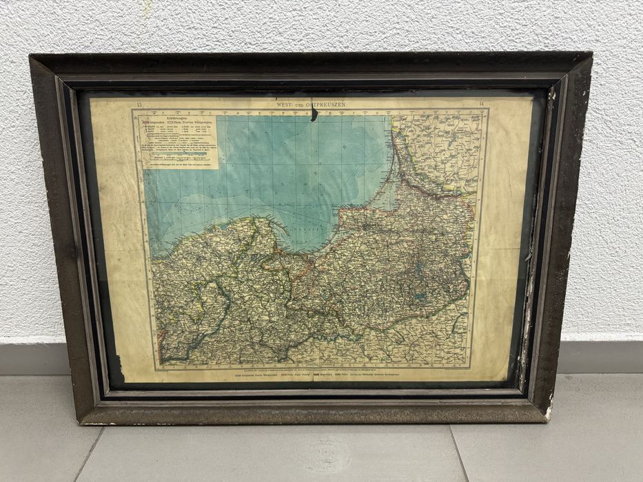 Olbrzymia zabytkowa mapa „WEST- UND OSTPREUSSEN” – 1922 – VELHAGEN & KL ASING – ANDREES Handatlas Danzig Konigsberg Zoppot