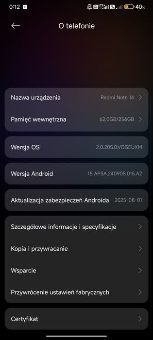 REDMI  NOTE 14  na gwarancji