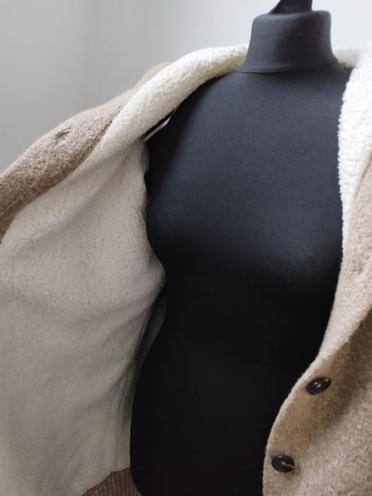 Kardigan damski sweter kożuszek futrzak papaya