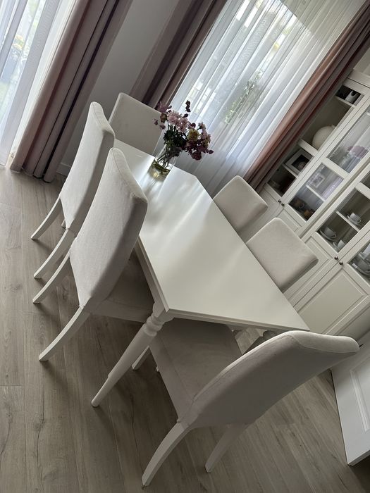 Rozkładany Stół z sześcioma krzesłami IKEA Ingatorp 155x87 (215x87)