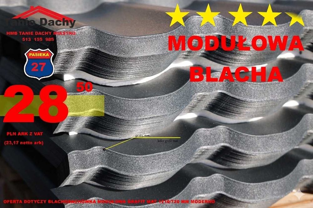 Blachodachówka modułowa  grafit  mat na dach Moderno